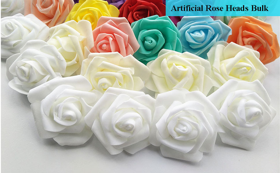 HEBE 50pcs Artificial Roses Flowers 3.1" Real Looking Fake