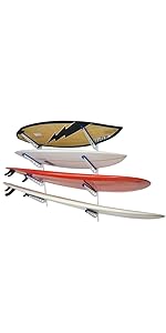 adjustable surfboard wall rack storage mount garage indoor home 4 four levels shelves angled metal 