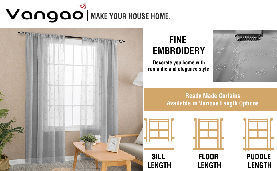 Amazon Com Vangao Grey Sheer Curtains Floral Embroidered Semi