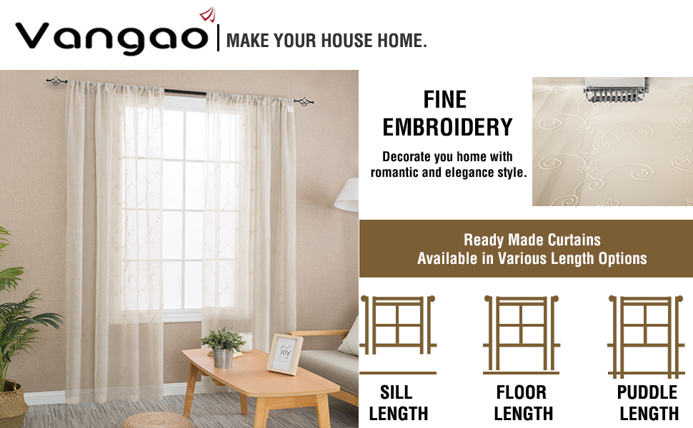 Amazon Com Vangao Sheer Curtains Beige Floral Embroidered Semi