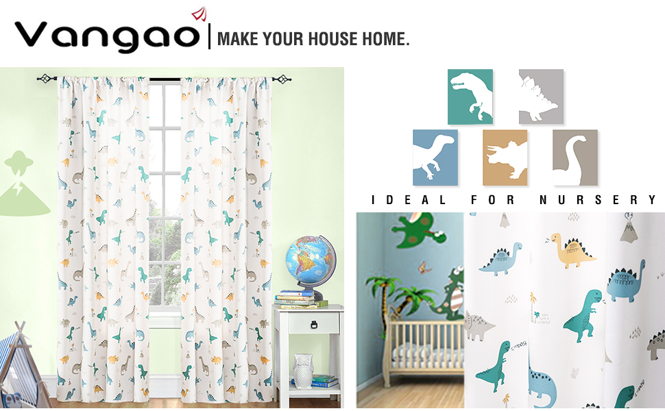 Home Decor Kids Room Curtains 72 White Curtains Dinosaur Printed