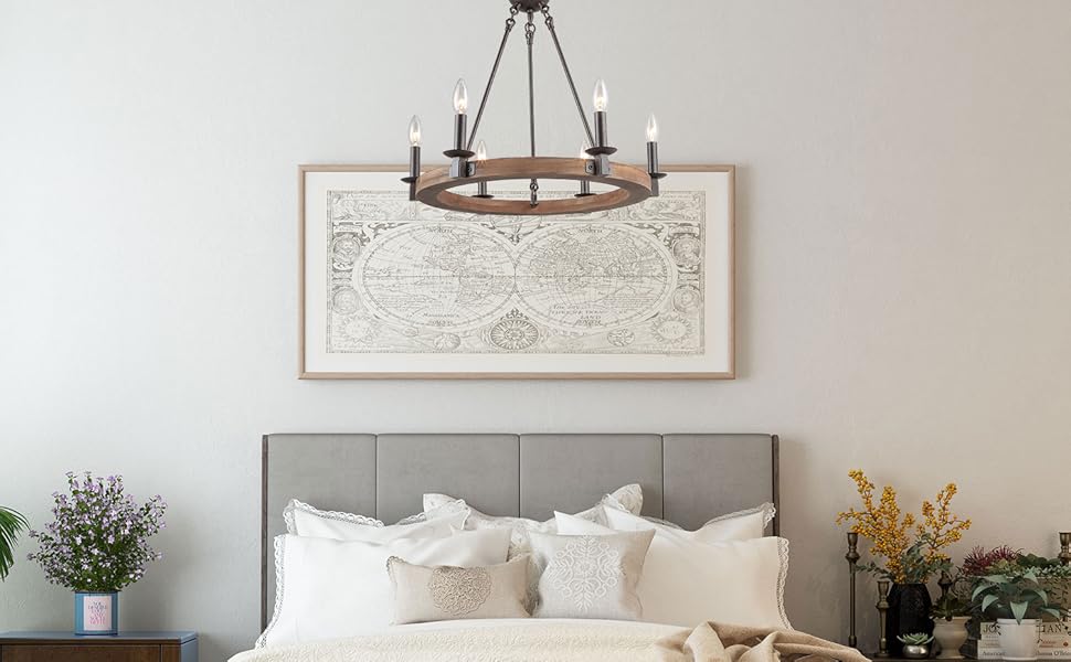 LNC Farmhouse Chandeliers for Dining Room, Wagon Wheel Chandelier, 6