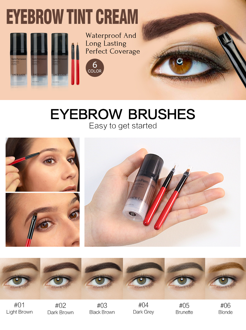 Waterproof Tinted Brow Gel Kit, Long Lasting Eyebrow Color