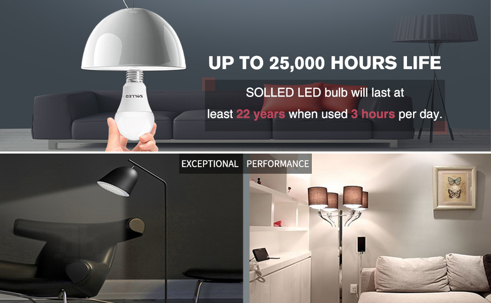SOLLED A19 LED Light Bulbs 100 Watt Daylight,5000K,1100LM,E26 Medium Base LED Light Bulbs,100