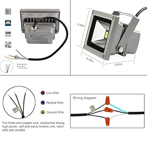 LEDMO 10W LED Flood Lights, Waterproof IP65, Daylight ... ac led flood light wiring 