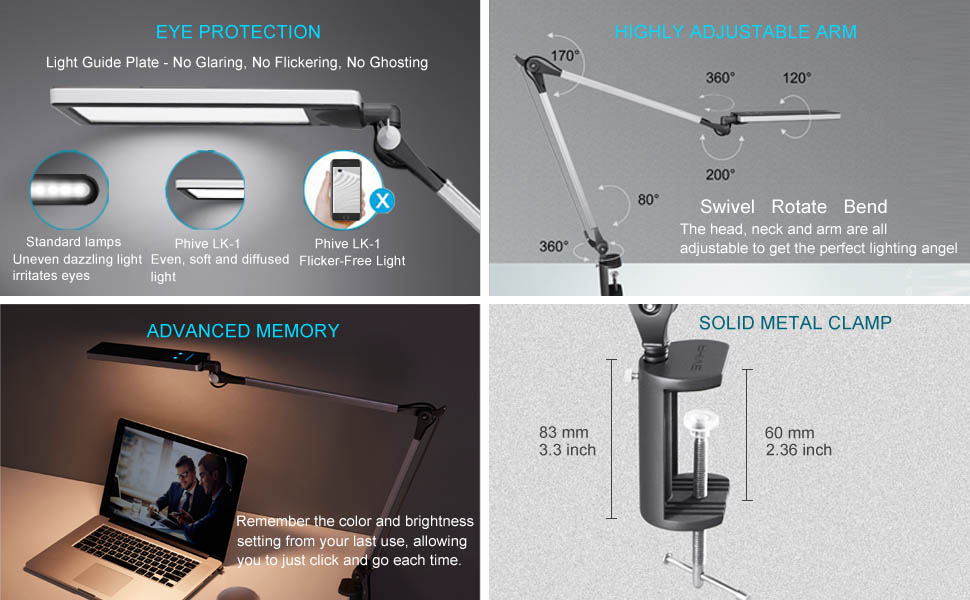 Phive LK1 Metal Architect Swing Arm LED Desk Lamp / Table Lamp with