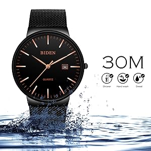 Amazon Com Mens Watches Black Stainless Steel Wrist Watch Analog Quartz Business Watches Waterproof With Mesh Band Watches