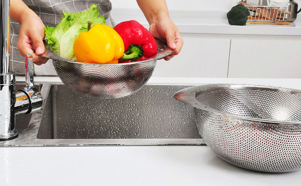 Kitchen Colander Set of 2, SKY LIGHT Stainless Steel Mesh