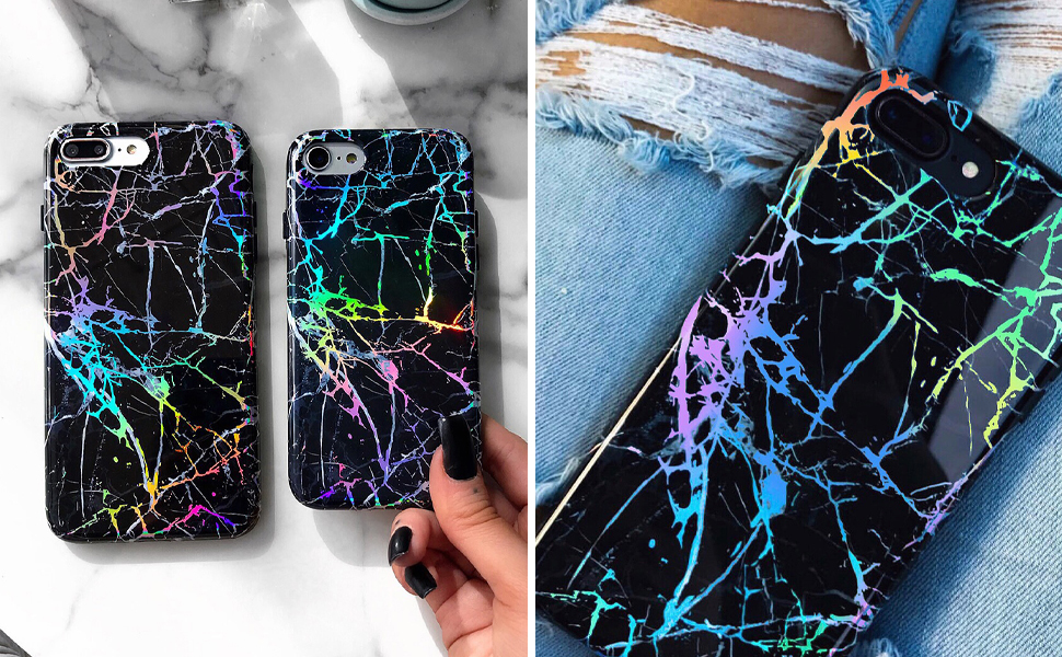 holo black marble phone case