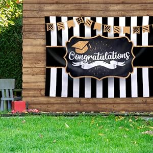 Amazon Com 21 Graduation Party Backdrop Classy Black White And Gold Theme Photography Fabric Backdrop And Studio Props Diy Kit Great As Photo Booth Background Party Supplies And Prom Banner Decorations