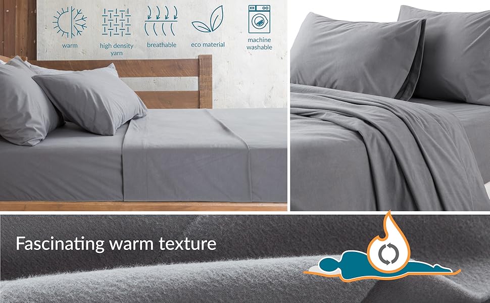 Bedsure Flannel Sheets Queen Size, 100 Cotton Sheets for