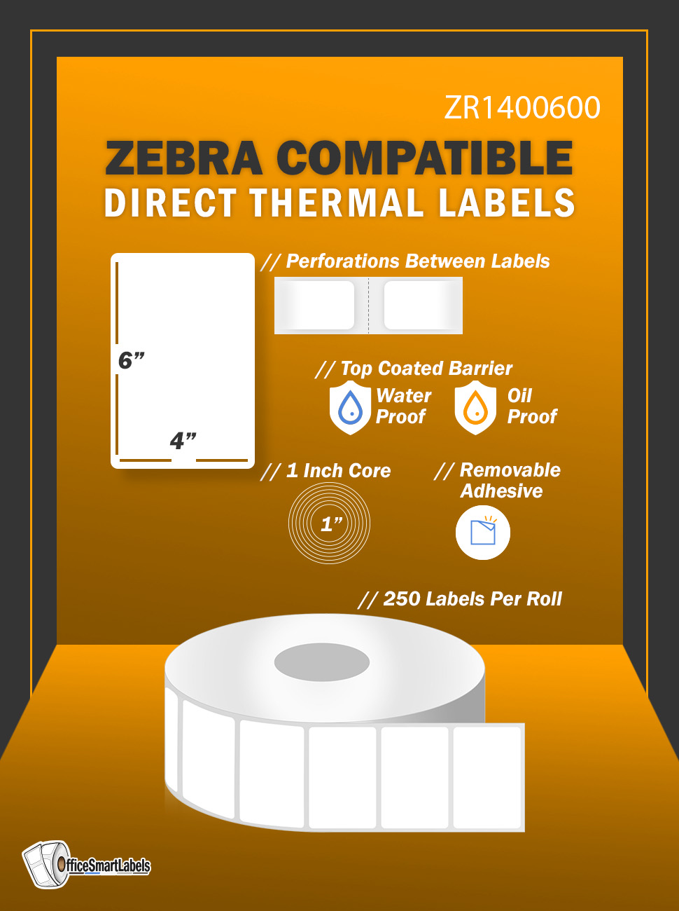 OfficeSmartLabels ZR1400600 Removable 4 x 6 Inch Direct
