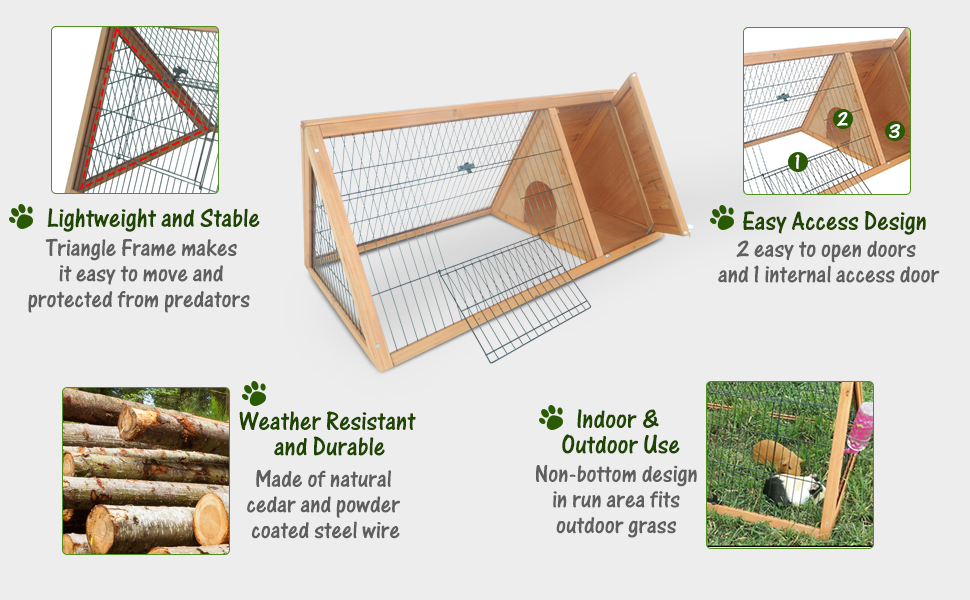 Pawhut 46" Triangle Wooden Rabbit Hutch AFrame House Chicken Coop