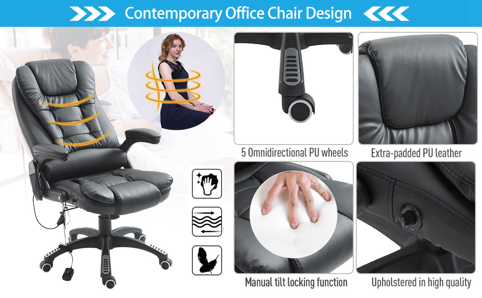 Heated Vibrating Office Massage Chair Executive Ergonomic Computer Desk