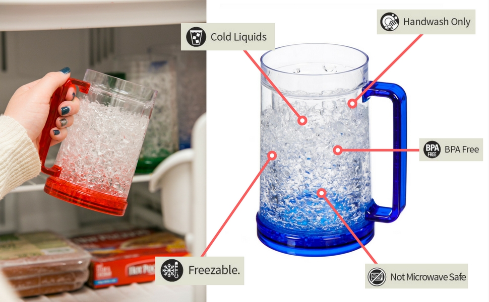 Double Wall Gel Freezer Mug Set of 4 Red, Orange, Blue