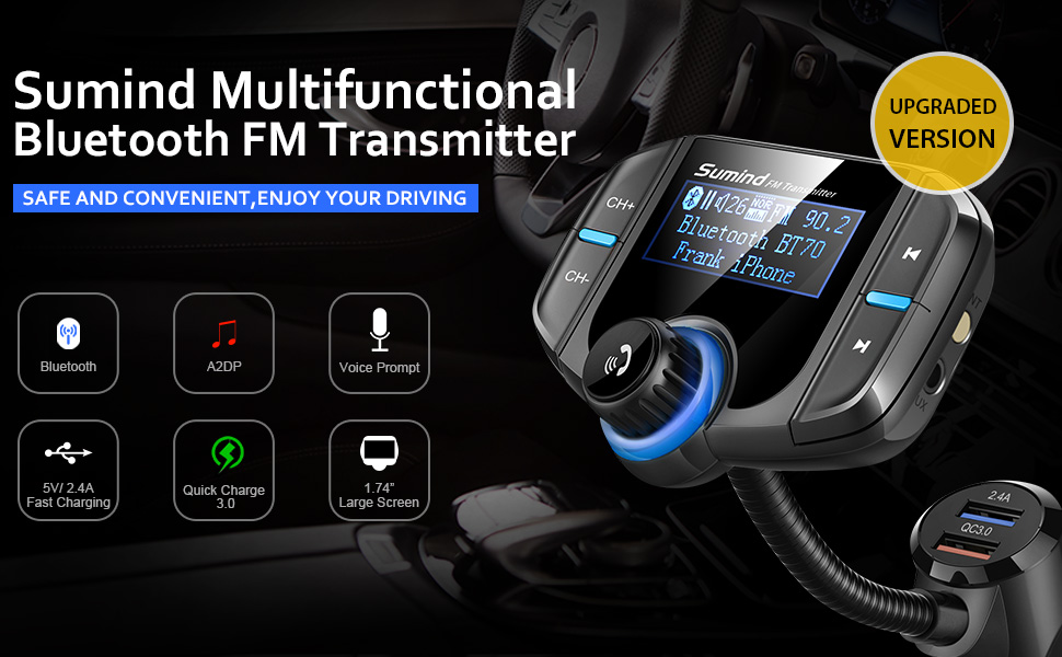 (Upgraded Version) Bluetooth FM Transmitter, Sumind