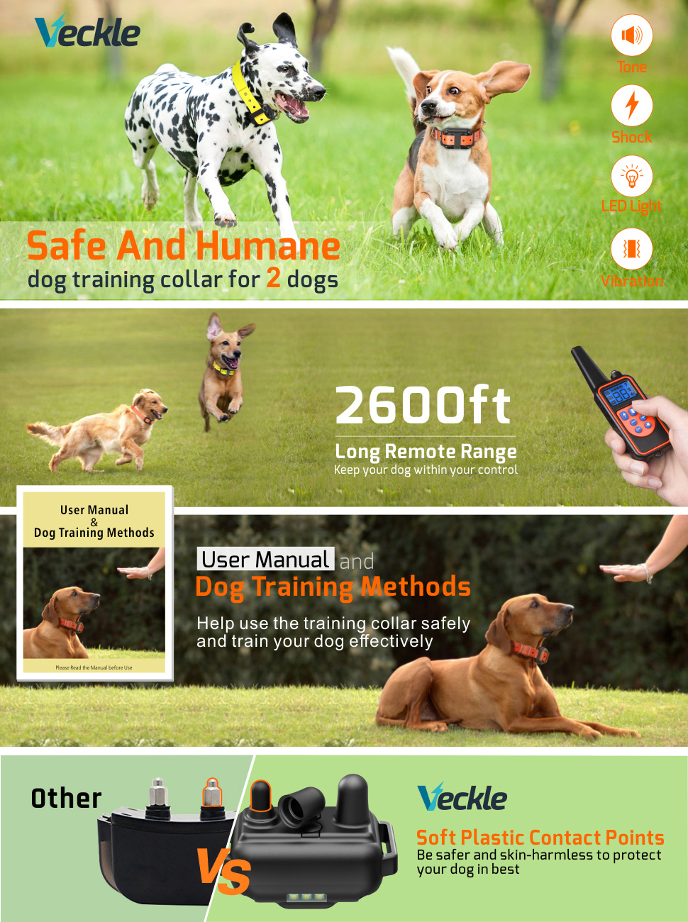 Veckle Dog Training Collar, Dog Shock Collar Waterproof
