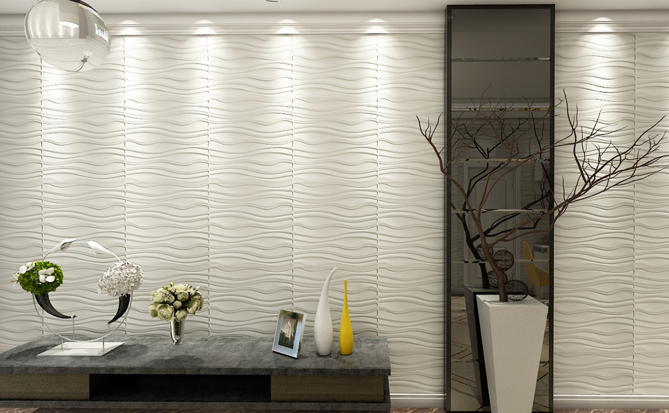 Art3d PVC Wave Board Textured 3D Wall Panels, White, 19.7" x 19.7" (12