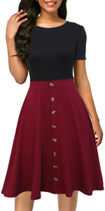 Women's Vintage Short Sleeve A-Line Knee-length Button Down Casual Party Work Dress