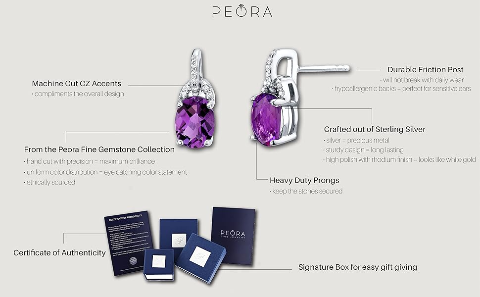 sterling silver earrings stud amethyst blue topaz sapphire emerald aquamarine 925 dangle