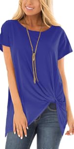 Short Sleeve Solid T Shirts Twist Knot Tunics Tops Blouses