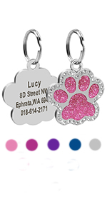Engraved 27mm PINK GLITTER PAW PRINT Pet ID Tag - ENGRAVED & POSTED