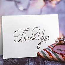 silver foil thank you card white with envelope