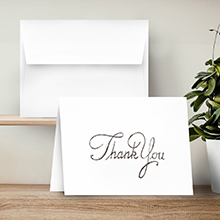 silver foil thank you card white with envelope