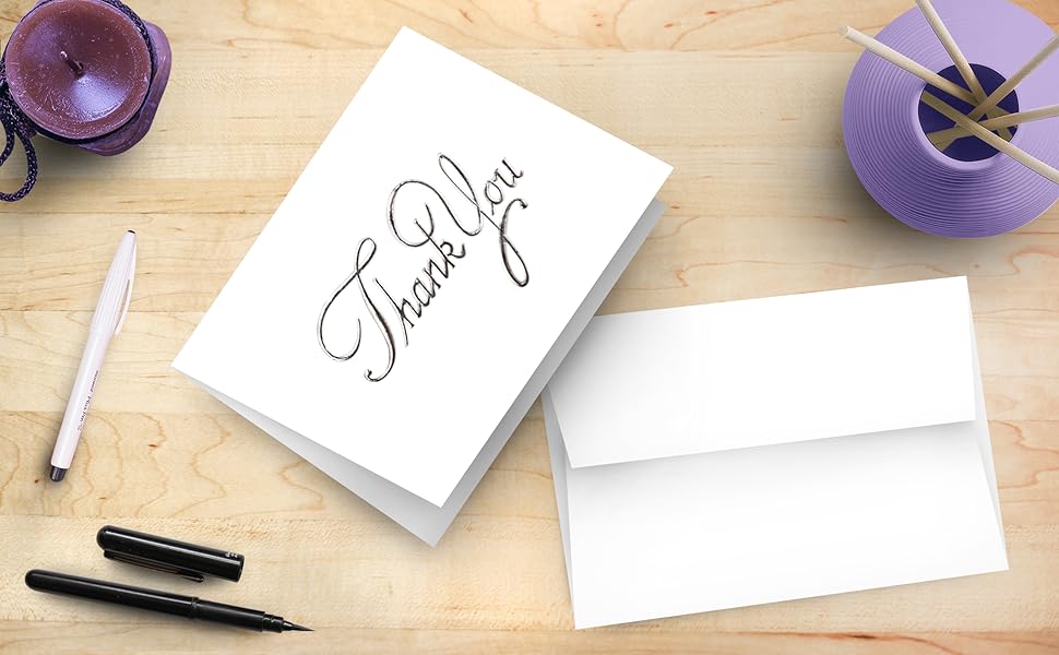 silver foil thank you card white with envelope