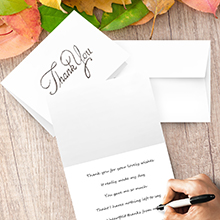 silver foil thank you card white with envelope