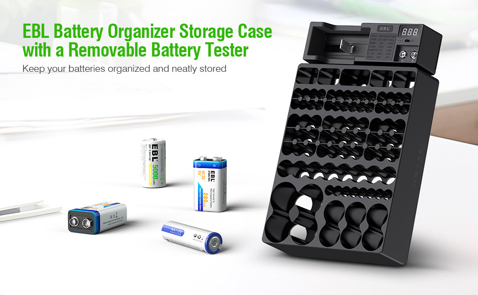 EBL Wall Mount Battery Storage Organizer With Tester