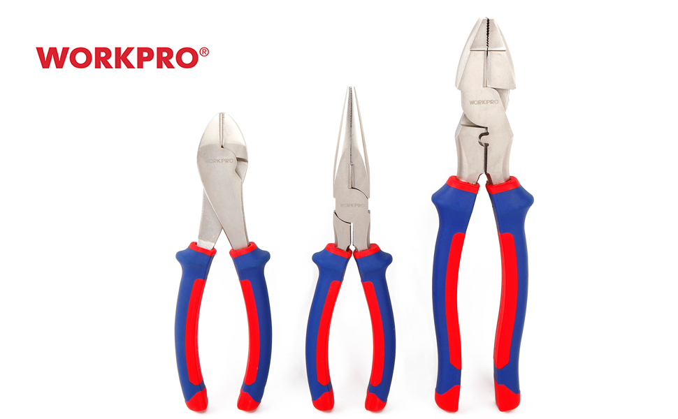 WORKPRO Pliers Set 3Piece Big Size (7inch Diagonal Plier, 8inch Long