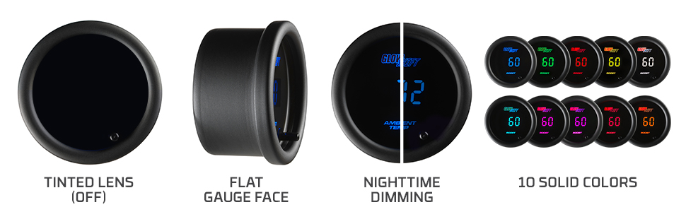 Tinted Lens Flat Gauge Face Nighttime Dimming 10 Solid Colors