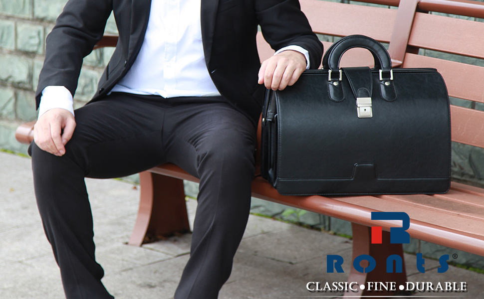 Ronts Mens PU Leather Briefcase Lawyer Attache Case with Lock 15.6 Inch Laptop