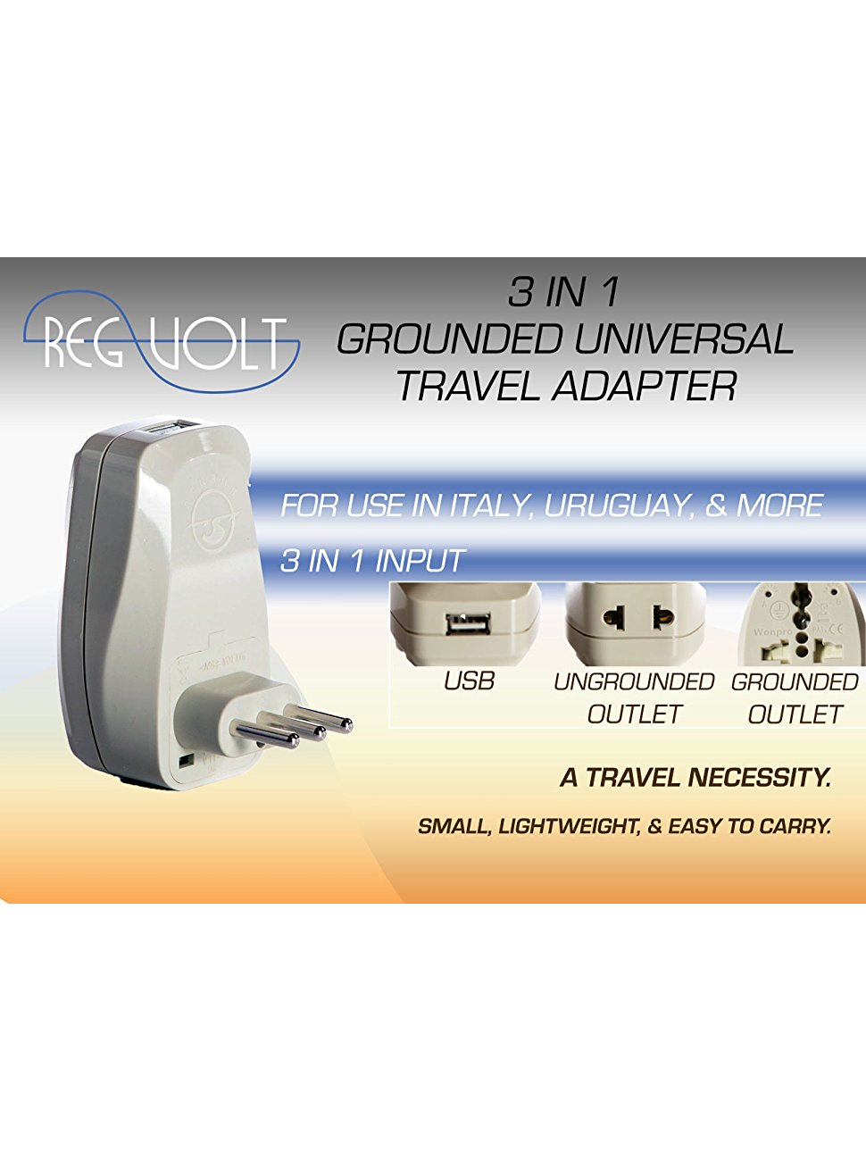 REGVOLT Grounded Universal Travel Plug Adapter Type L for Italy