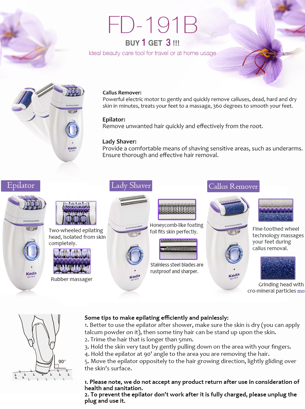 Women’s Epilator, Flend 3 in 1 Electric Hair Removal Shaver
