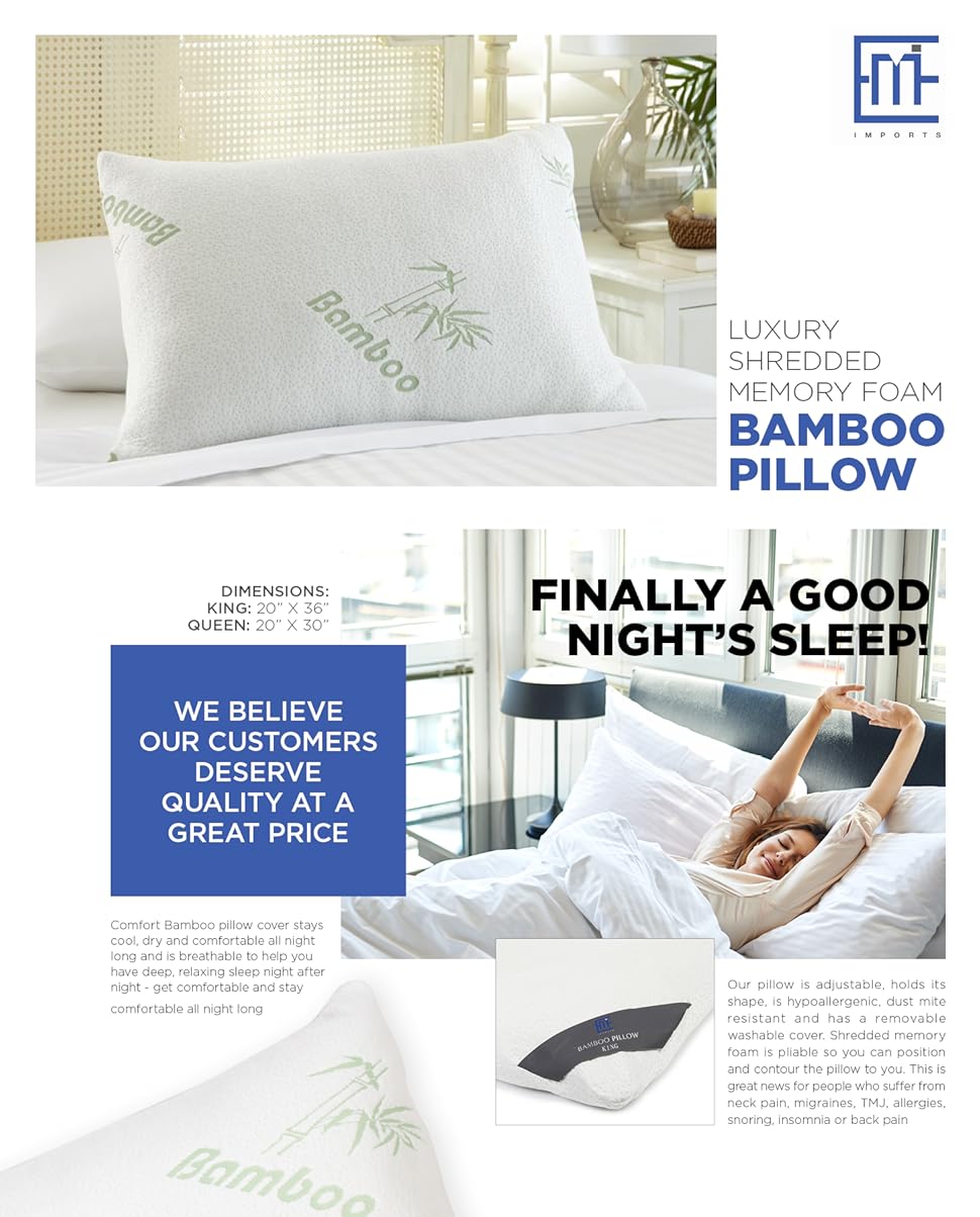 Amazon Com Em Imports Bamboo Shredded Memory Foam Pillow