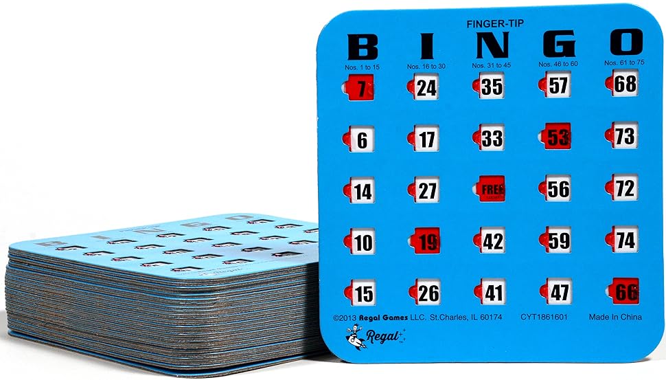 25 Pack Reusable Fingertip Shutter Slider Bingo Cards (Blue