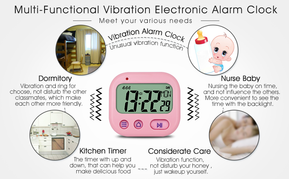 Digital Vibrate Alarm Clock Kids Kitchen Cooking Timer