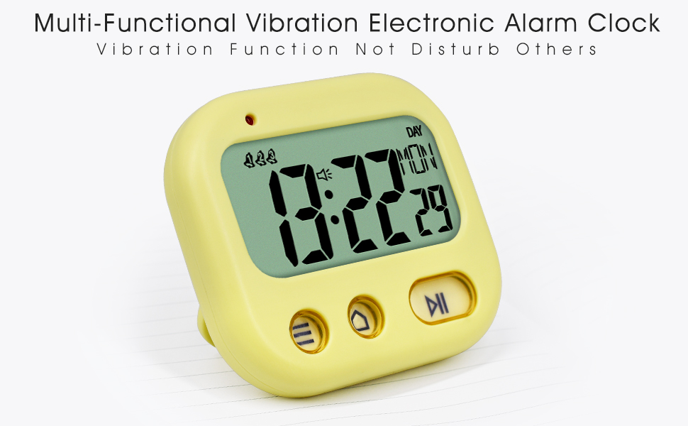 Vibrate Alarm Clock Digital Timer, Kids Kitchen Cooking Timer Display Time/Weekday