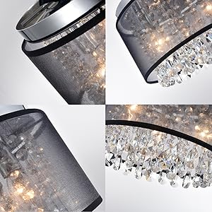 Black Mini Chandeliers Drum Gauze Crystal Modern Ceiling Light Fixture 3-Light for Bedroom Foyer light