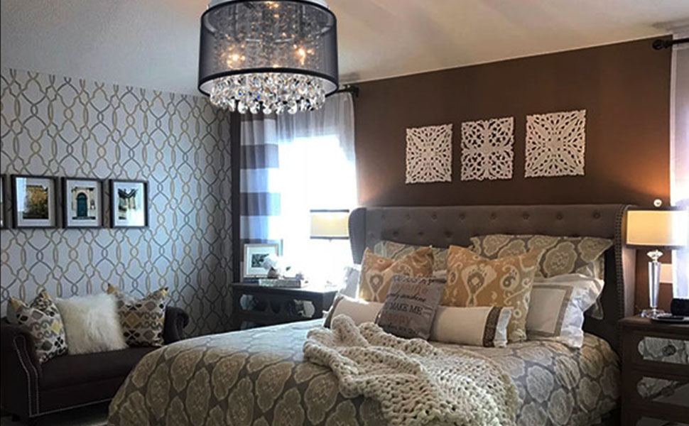 Black Mini Chandeliers Drum Gauze Crystal Modern Ceiling Light Fixture 3-Light for Bedroom Foyer bedroom ceiling light