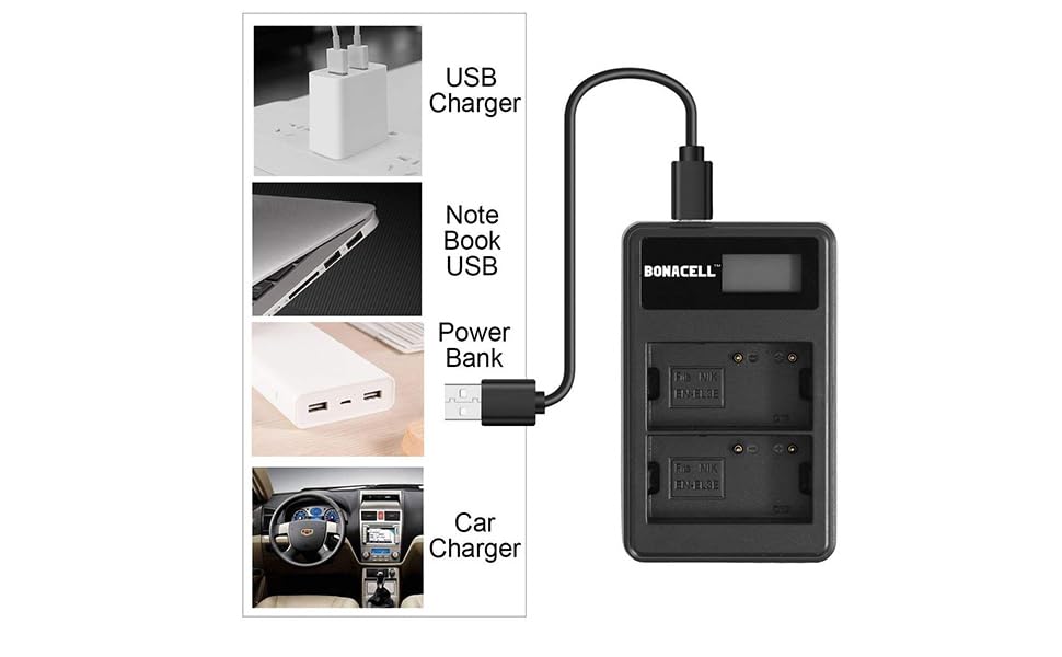 Bonacell ENEL3E Battery(2 Pack) 2000mAh and LCD Dual