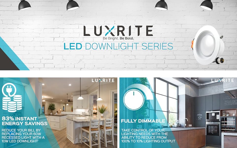 Luxrite 4 Inch Retrofit LED Recessed Lighting Fixture, 10W (60W