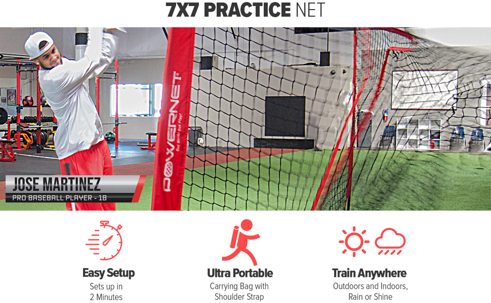 Baseball and Softball Practice Net 7 x 7 with bow frame (w
