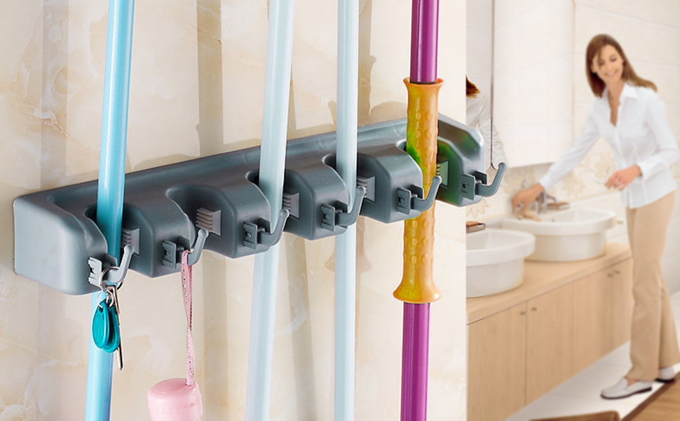 HYRIXDIRECT Mop and Broom Holder Wall Mount Heavy Duty