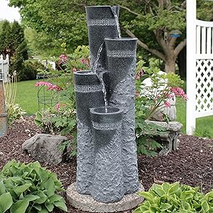 Amazon Com Sunnydaze 4 Tier Staggered Pillars Water Fountain