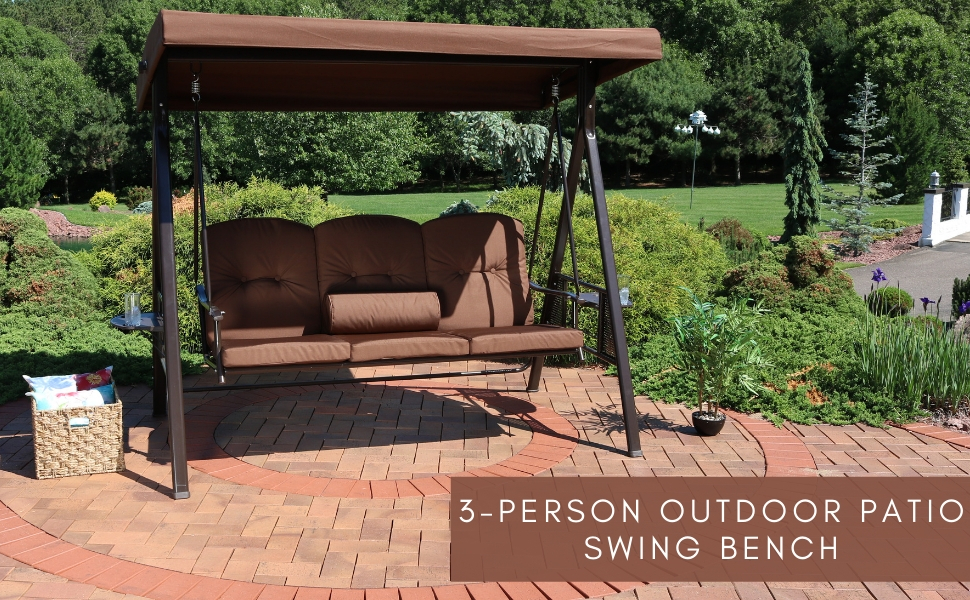 Sunnydaze 3Person Outdoor Patio Swing Bench with Adjustable Tilt