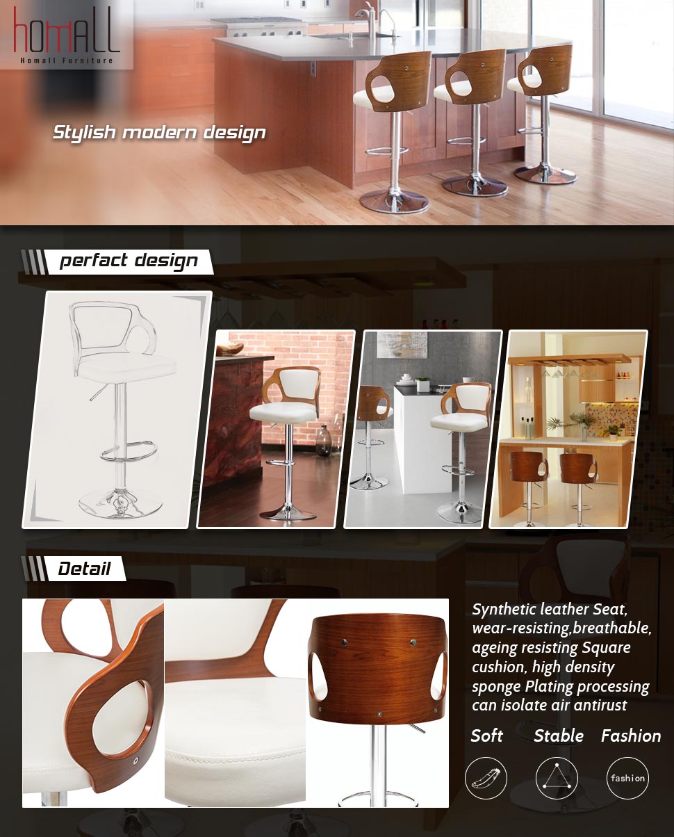 Homall Bar Stools Walnut Bentwood Adjustable Height Leather