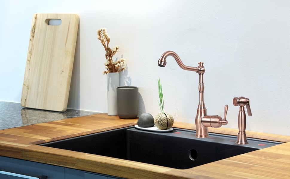 OneHandle Copper Kitchen Faucet with Side Sprayer Akicon 96918 (Oil